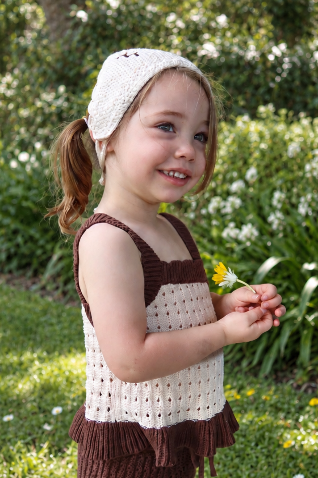 Toddler wearing the Bloom Bandana — 100% organic cotton bandana with embroidered LL initials