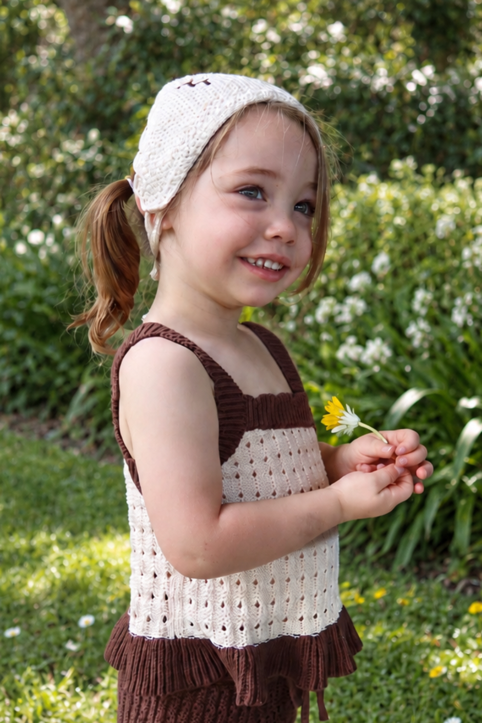 Toddler wearing the Bloom Bandana — 100% organic cotton bandana with embroidered LL initials